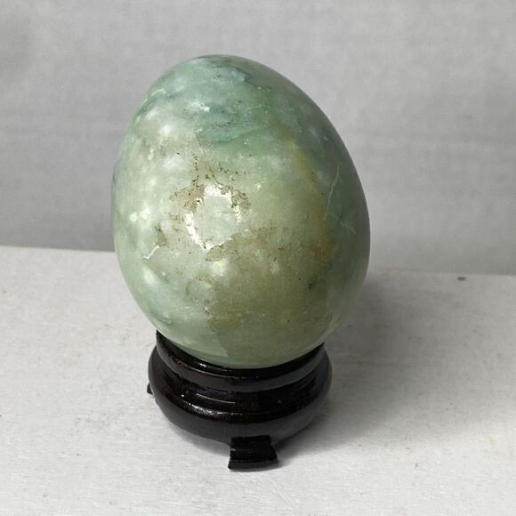 Vintage Hand Carved Alabaster Marble Stone Egg 3” Heavy Green Easter Egg - Picture 4 of 6